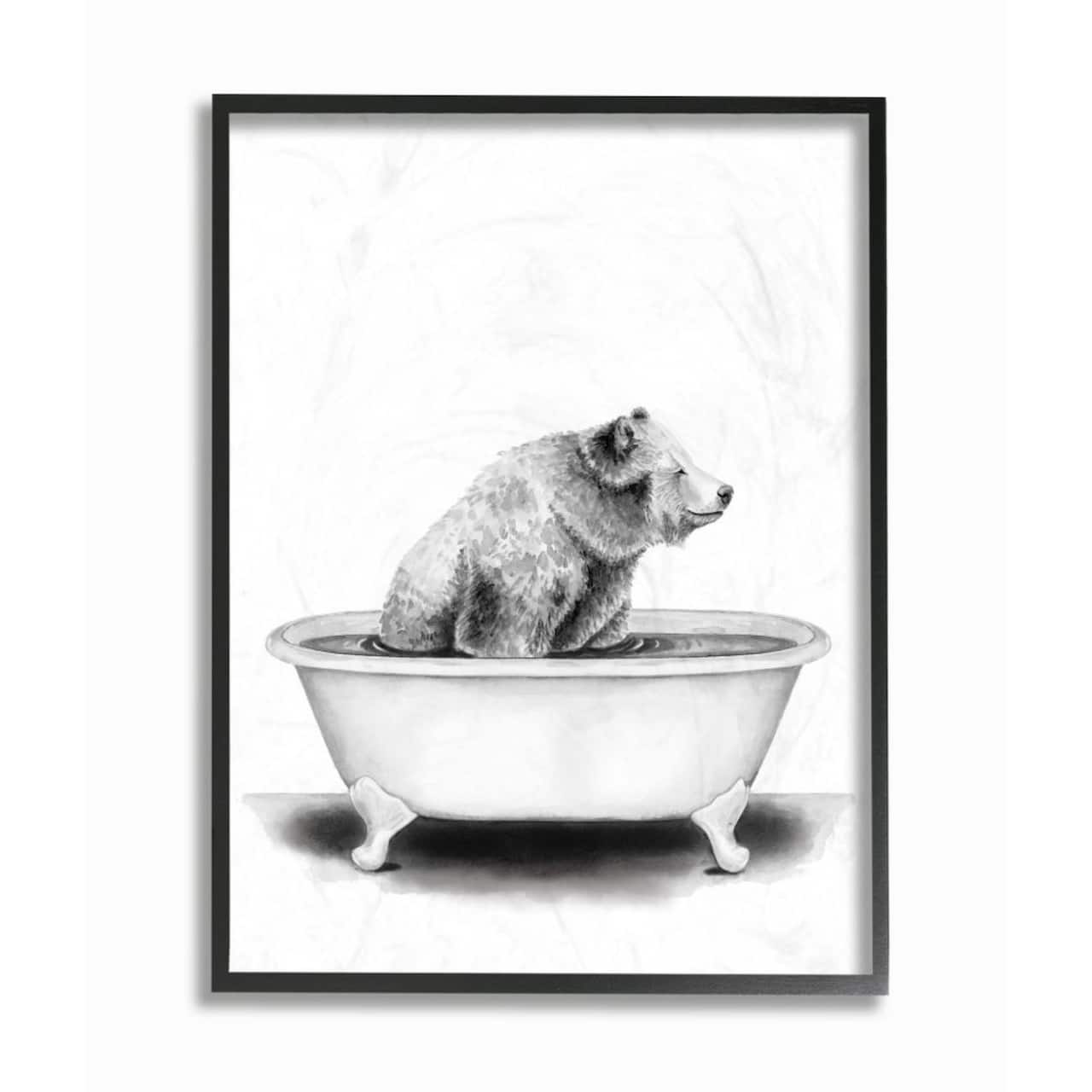 Stupell Industries Bear in a Tub Drawing with Black Frame Wall Accent